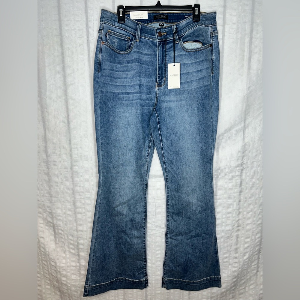 Judy Blue Womens High-Waist Trouser Flare Jeans 14W Medium Wash JB82163MD-PL